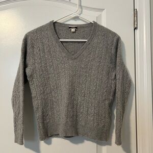 J. Crew Soft Gray Cashmere Cable Knit V-Neck Sweater